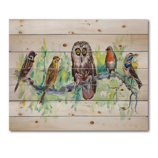 Designart - Owl On A Branch With Bird Friends